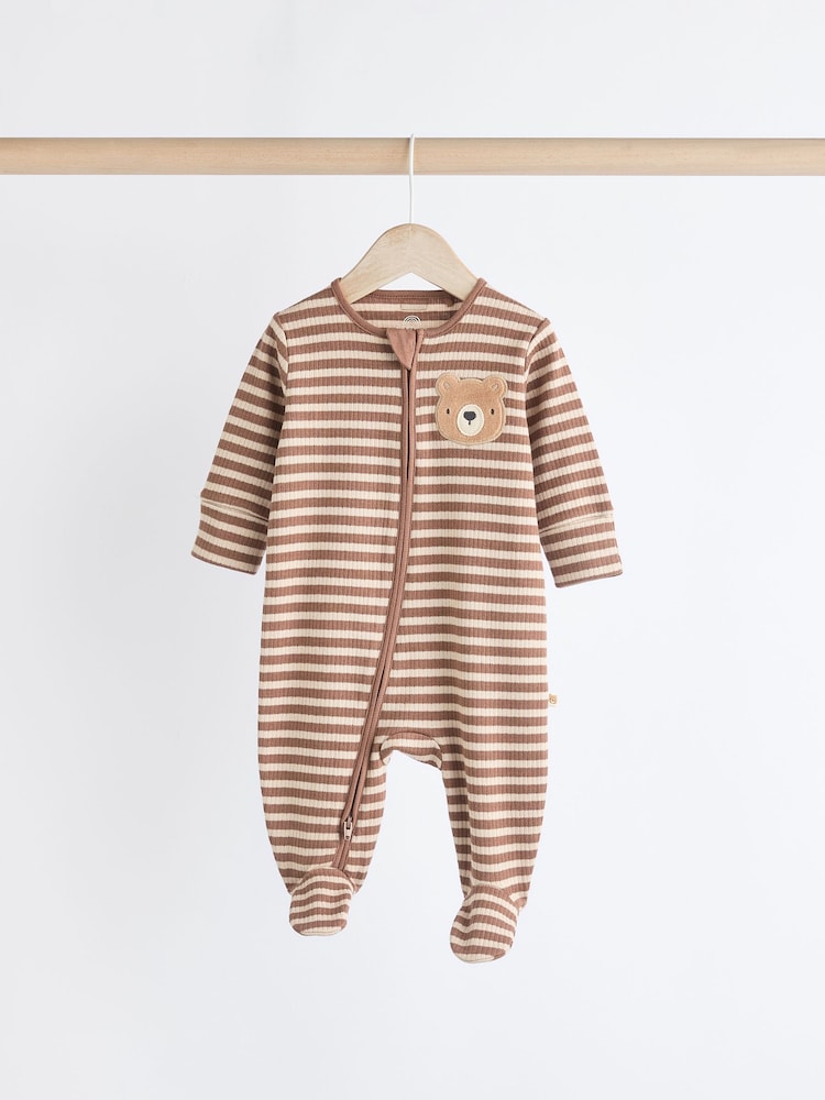 Tan Brown Bear Baby Zipped Sleepsuits 4 Pack (0mths-2yrs) - Image 7 of 11