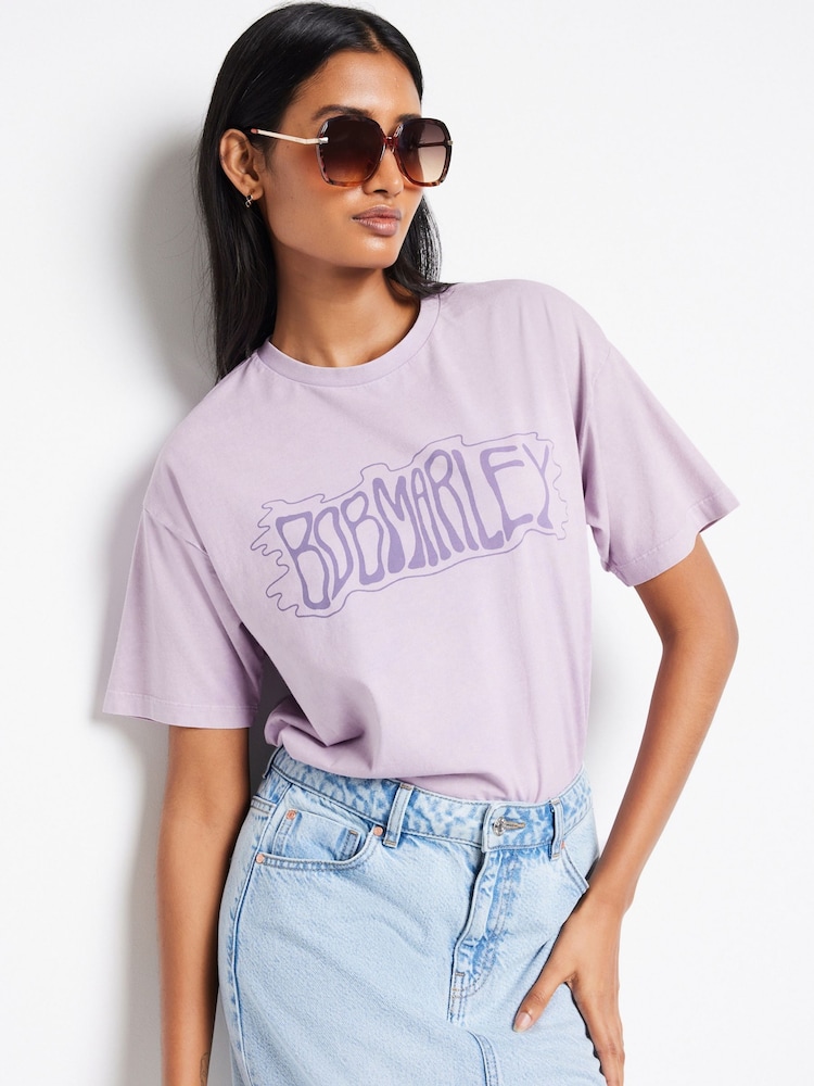 Lilac Purple Bob Marley License Graphic Band T-Shirt - Image 1 of 6