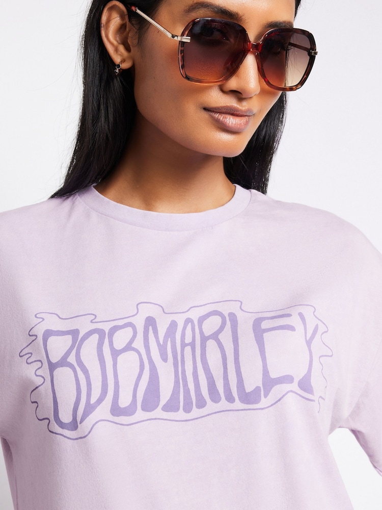 Lilac Purple Bob Marley License Graphic Band T-Shirt - Image 4 of 6