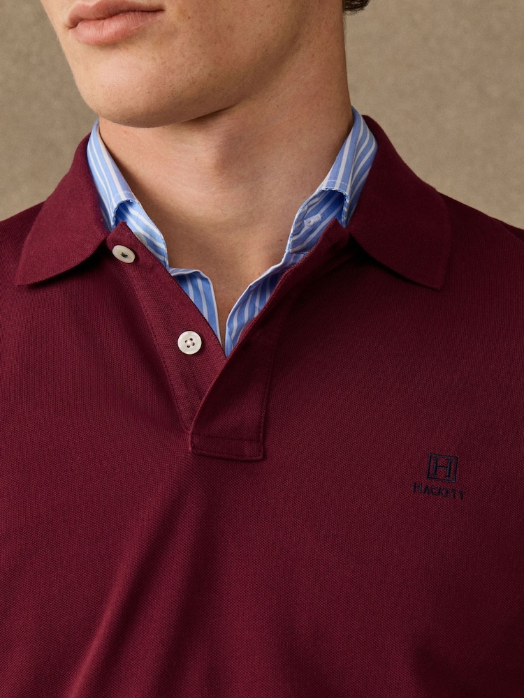 Hackett Red Classic Fit Long Sleeve Branded Polo Shirt - Image 2 of 5