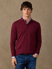 Hackett Red Classic Fit Long Sleeve Branded Polo Shirt - Image 3 of 5