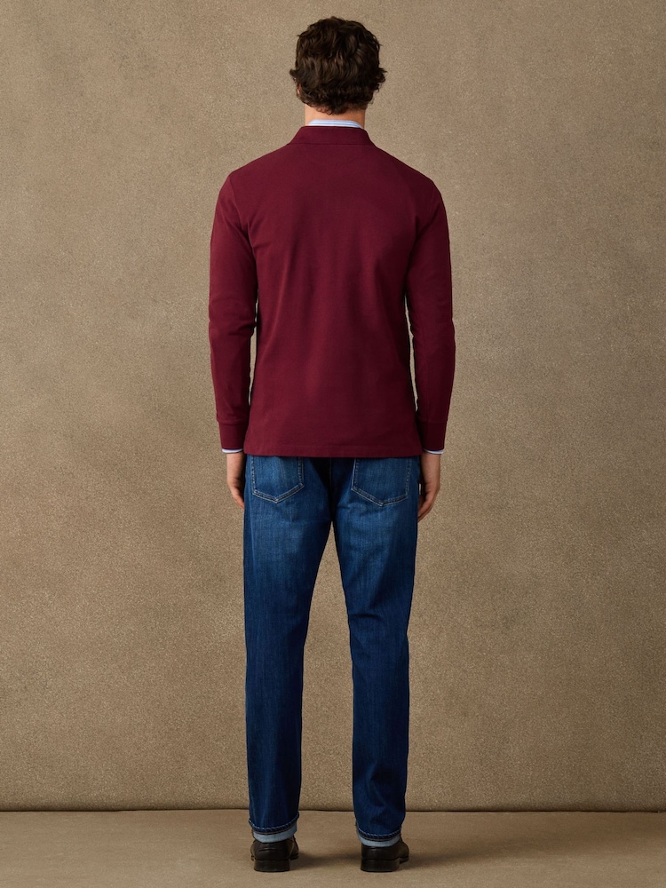 Hackett Red Classic Fit Long Sleeve Branded Polo Shirt - Image 5 of 5
