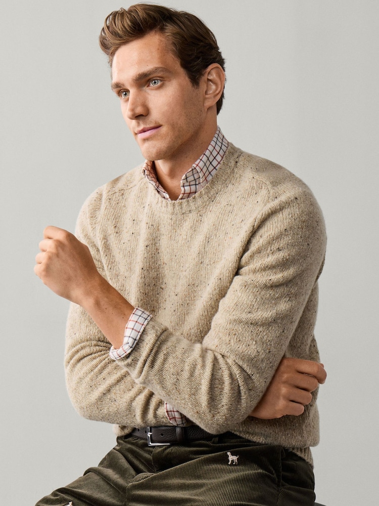 Hackett Brown Merino Wool Donegal Crew Neck Jumper - Image 1 of 5 Hackett Brown Merino Wool Donegal Crew Neck Jumper - Image 1 of 5