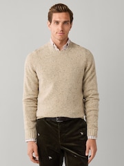 Hackett Brown Merino Wool Donegal Crew Neck Jumper - Image 3 of 5
