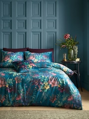Bridgerton by Catherine Lansfield Green Romantic Floral Soft Velvet Duvet Cover Set - Image 1 of 4