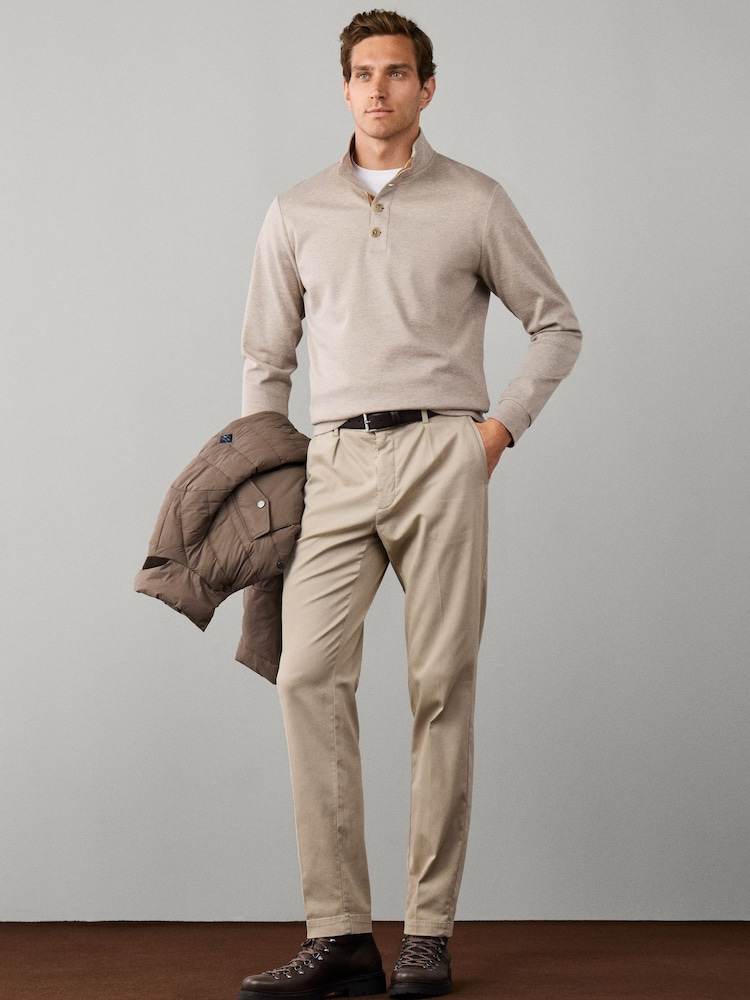 Hackett Brown Travel Twill Cotton Half Button Sweat Top - Image 1 of 5 Hackett Brown Travel Twill Cotton Half Button Sweat Top - Image 1 of 5