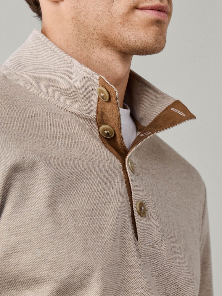 Hackett Brown Travel Twill Cotton Half Button Sweat Top - Image 2 of 5 Hackett Brown Travel Twill Cotton Half Button Sweat Top - Image 2 of 5