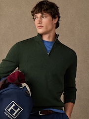 Hackett Green Cotton Branded Quarter Zip Jumper - Image 1 of 5