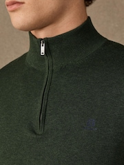 Hackett Green Cotton Branded Quarter Zip Jumper - Image 2 of 5