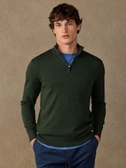 Hackett Green Cotton Branded Quarter Zip Jumper - Image 3 of 5