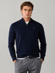 Hackett Blue Lambswool Quarter Zip Jumper - Image 1 of 7