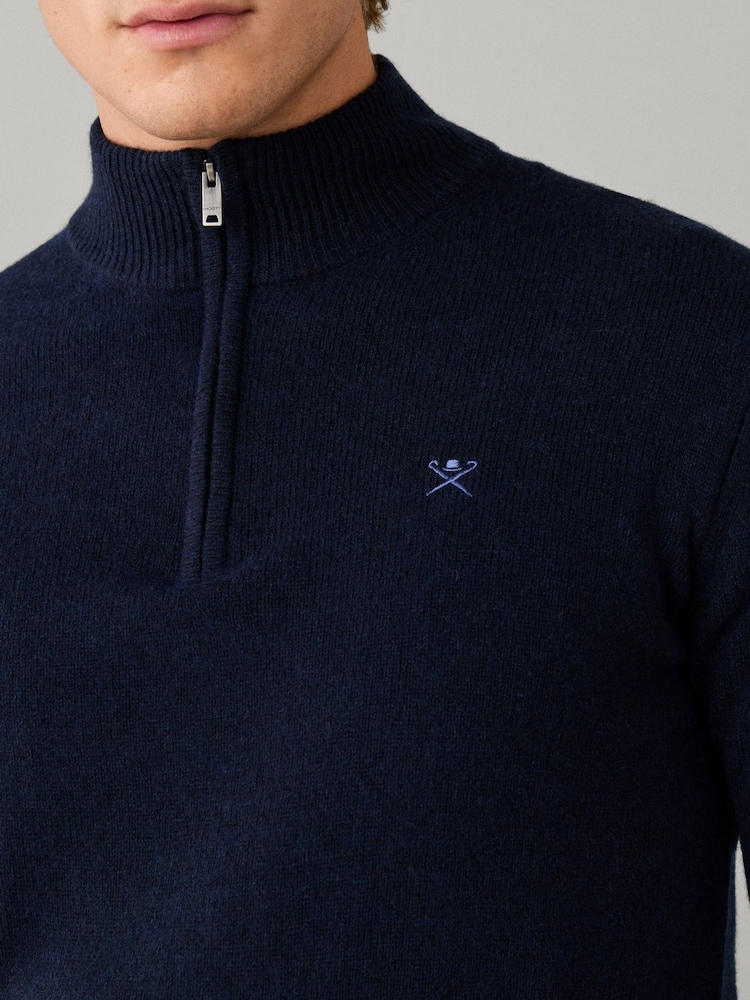 Hackett Blue Lambswool Quarter Zip Jumper - Image 2 of 7 Hackett Blue Lambswool Quarter Zip Jumper - Image 2 of 7