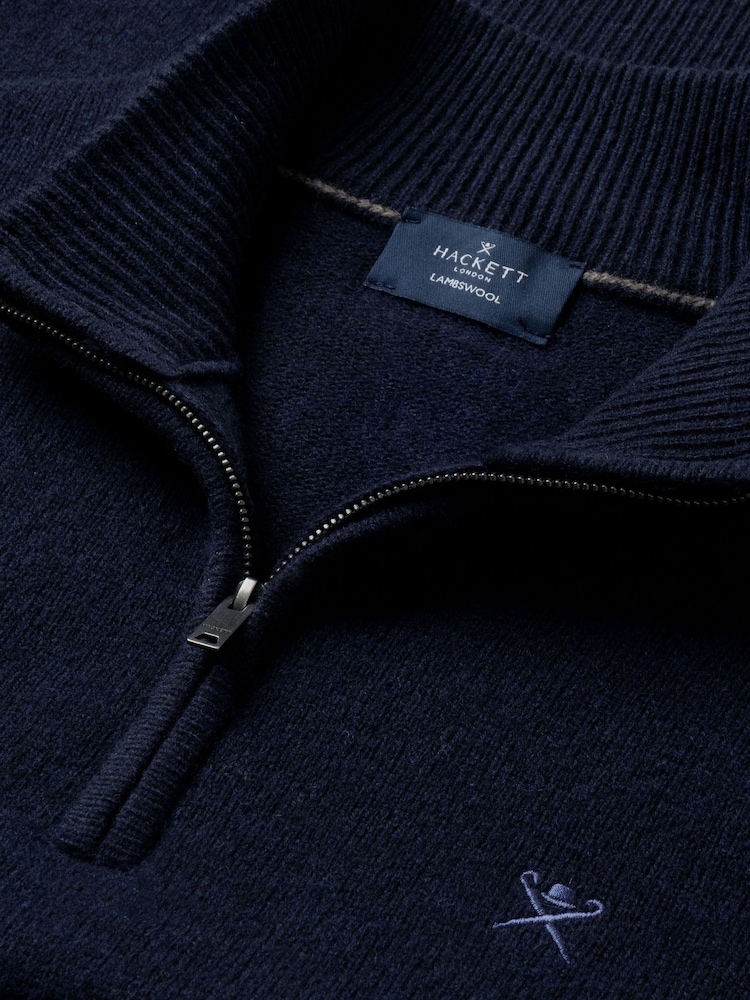 Hackett Blue Lambswool Quarter Zip Jumper - Image 7 of 7 Hackett Blue Lambswool Quarter Zip Jumper - Image 7 of 7