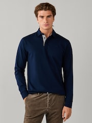 Blu - Hackett Classic Fit Tattersall Trim Rugby Shirt - Immagine 3 di 5
