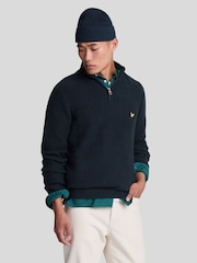 Lyle & Scott Navy Blue Light Shaker Stitch Quarter Zip Jumper - Image 1 of 5