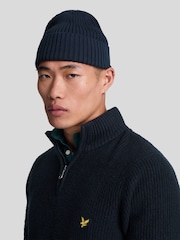 Lyle & Scott Navy Blue Light Shaker Stitch Quarter Zip Jumper - Image 4 of 5