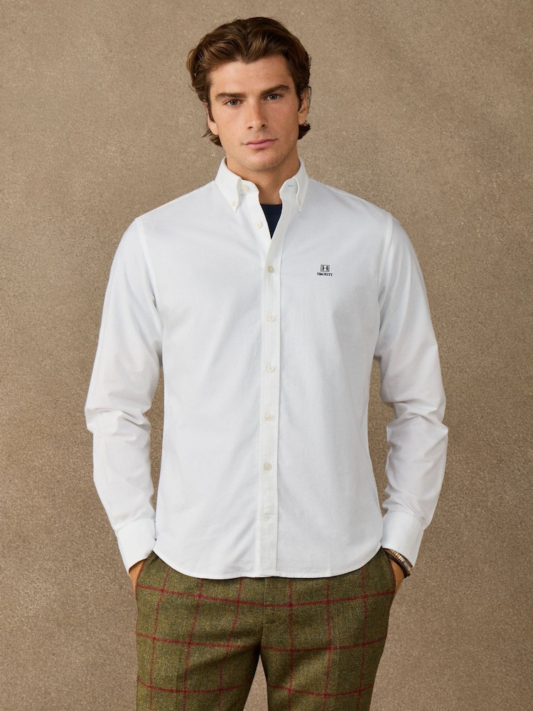 Hackett White Classic Fit Solid Oxford Shirt - Image 1 of 4 Hackett White Classic Fit Solid Oxford Shirt - Image 1 of 4