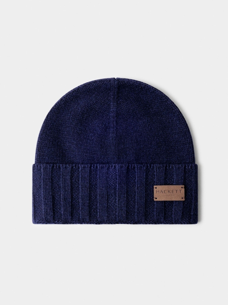 Hackett Blue Pure Cashmere Beanie Hat - Image 1 of 4 Hackett Blue Pure Cashmere Beanie Hat - Image 1 of 4