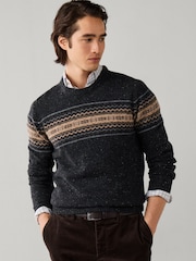Hackett Grey Merino Wool Fairisle Crew Neck Jumper - Image 1 of 6