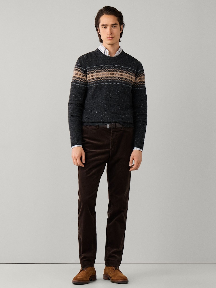 Hackett Grey Merino Wool Fairisle Crew Neck Jumper - Image 2 of 6 Hackett Grey Merino Wool Fairisle Crew Neck Jumper - Image 2 of 6