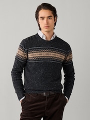Hackett Grey Merino Wool Fairisle Crew Neck Jumper - Image 3 of 6