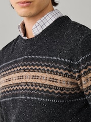 Hackett Grey Merino Wool Fairisle Crew Neck Jumper - Image 5 of 6
