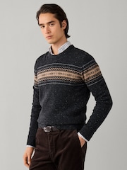 Hackett Grey Merino Wool Fairisle Crew Neck Jumper - Image 6 of 6