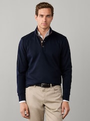 Hackett Blue Travel Twill Cotton Half Button Sweat Top - Image 3 of 5
