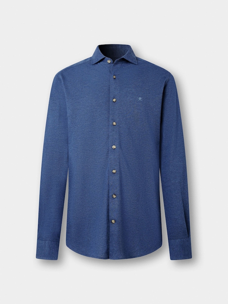 Hackett Blue Tailored Fit Melange Jersey Shirt - Image 1 of 2 Hackett Blue Tailored Fit Melange Jersey Shirt - Image 1 of 2
