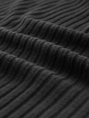 Black Cosy Ribbed Button Detail Midi Dress - Image 7 of 7