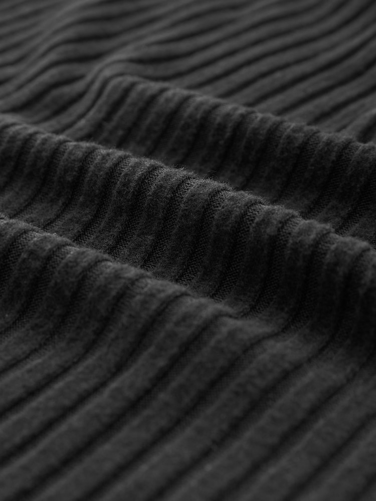 Black Cosy Ribbed Button Detail Midi Dress - Image 7 of 7