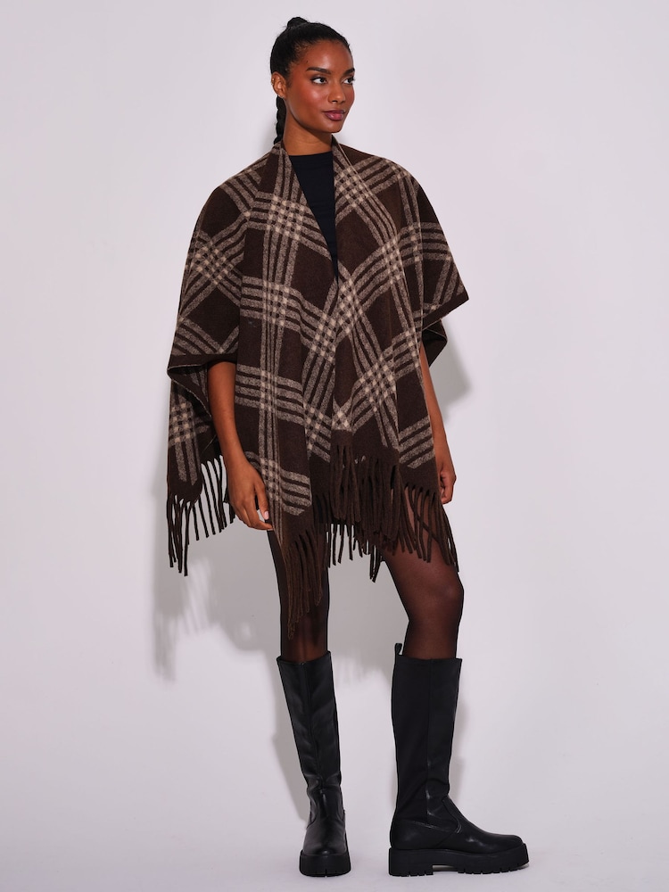 South Beach Check Fringe Shawl - Attēls 1 no 4