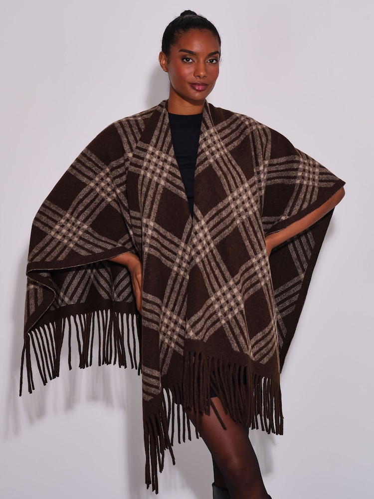 South Beach Check Fringe Shawl - Attēls 4 no 4