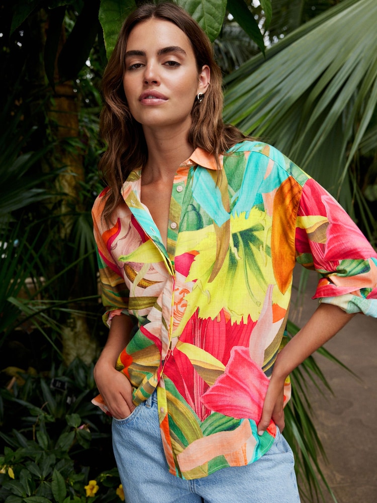 Kew Collection Multi Tropical Floral Print Long Sleeve Shirt - Image 1 of 6
