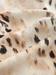 Ecru Cream/Brown Animal Print Long Sleeve Collared Summer Shirt - Image 7 of 7