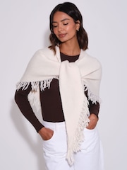 South Beach Cream Knitted Fringe Triangle Scarf Shawl - Image 1 of 4
