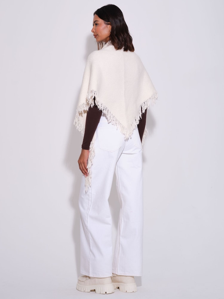South Beach Cream Knitted Fringe Triangle Scarf Shawl - Image 2 of 4
