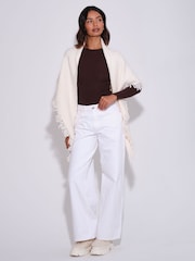 South Beach Cream Knitted Fringe Triangle Scarf Shawl - Image 3 of 4