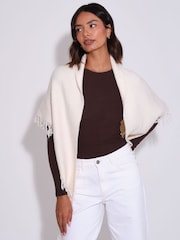 South Beach Cream Knitted Fringe Triangle Scarf Shawl - Image 4 of 4