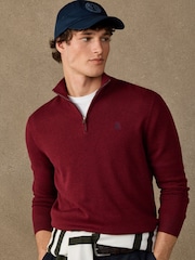 Hackett Red Cotton Branded Quarter Zip Jumper - Image 1 of 5