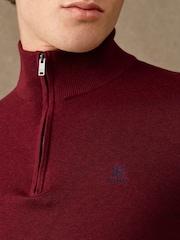 Hackett Red Cotton Branded Quarter Zip Jumper - Image 2 of 5