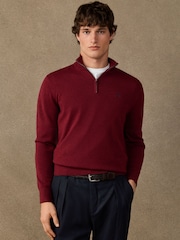 Hackett Red Cotton Branded Quarter Zip Jumper - Image 3 of 5