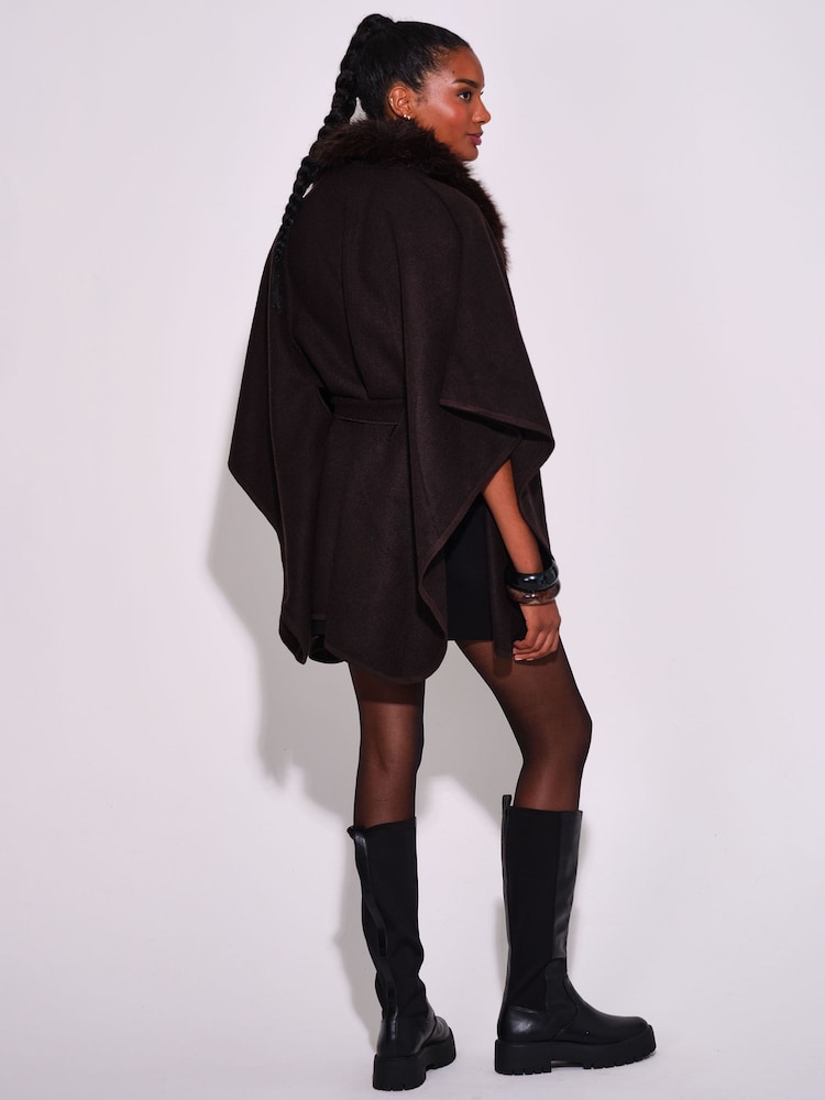 South Beach Brown Faux Fur Collar Belted Wrap Scarves - Image 2 of 5