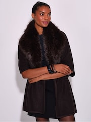 South Beach Brown Faux Fur Collar Belted Wrap Scarves - Image 3 of 5
