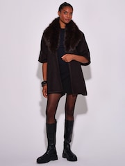 South Beach Brown Faux Fur Collar Belted Wrap Scarves - Image 4 of 5
