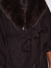 South Beach Brown Faux Fur Collar Belted Wrap Scarves - Image 5 of 5
