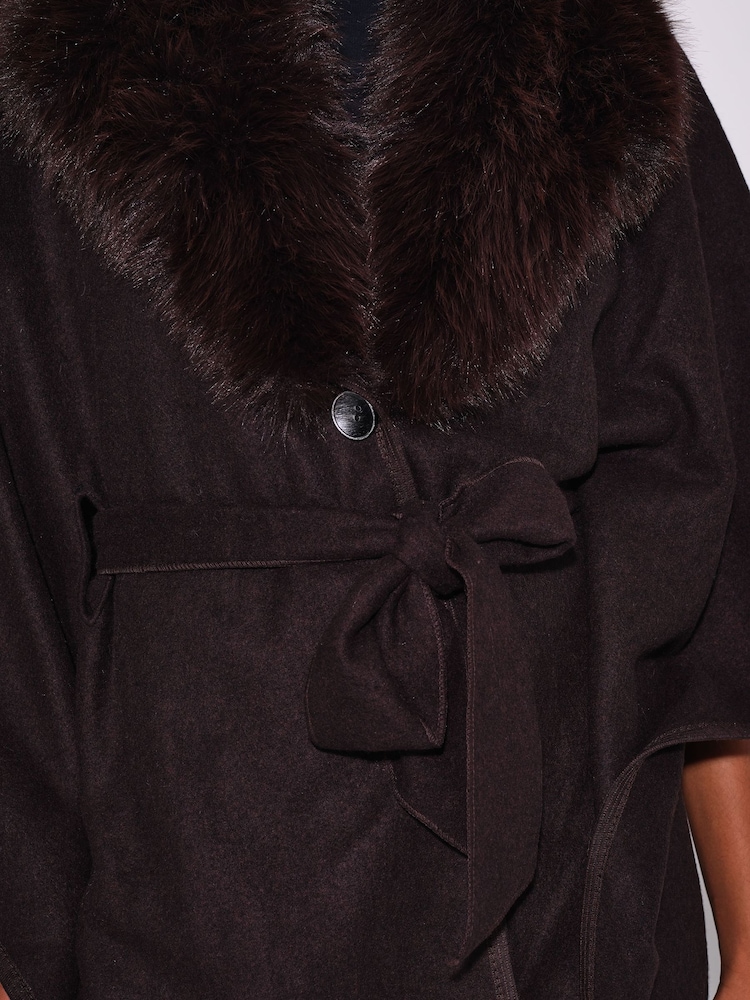 South Beach Brown Faux Fur Collar Belted Wrap Scarves - Image 5 of 5