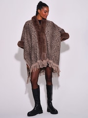 South Beach Faux Fur Trim with Fringe Shawl - Bilde 1 av 4