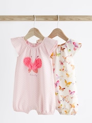 Pink Butterfly Baby Rompers 2 Pack - Image 1 of 8