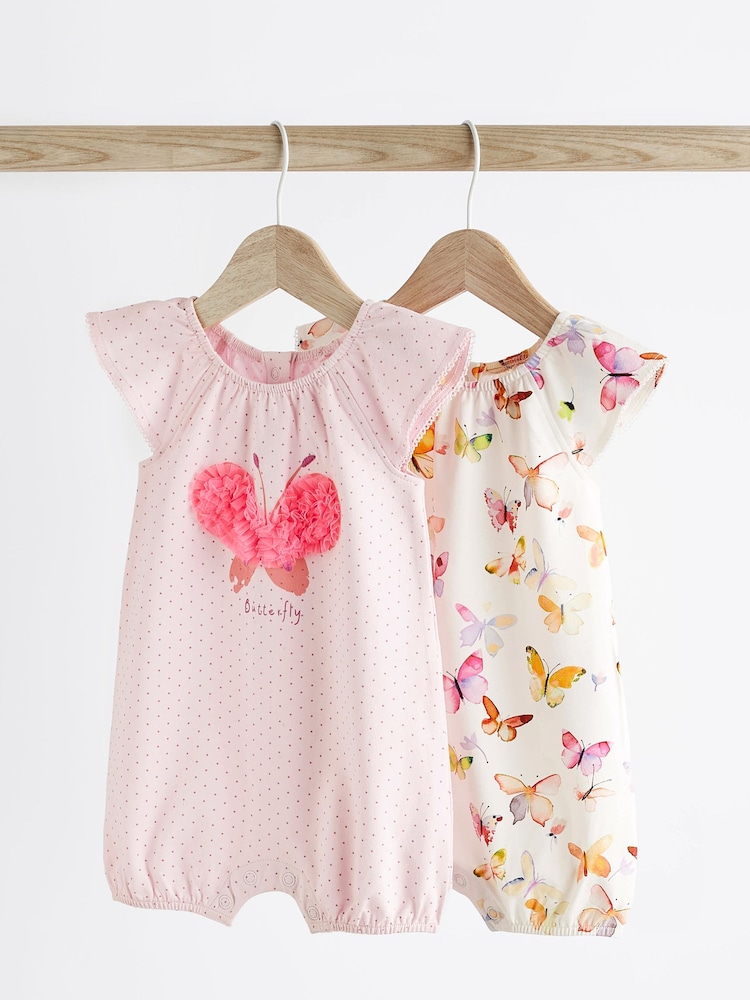 Pink Butterfly Baby Rompers 2 Pack - Image 1 of 8